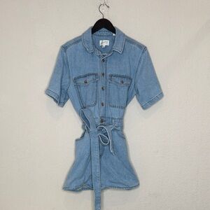 Denim Short Sleeve Button-Up ROMPER Dress size S